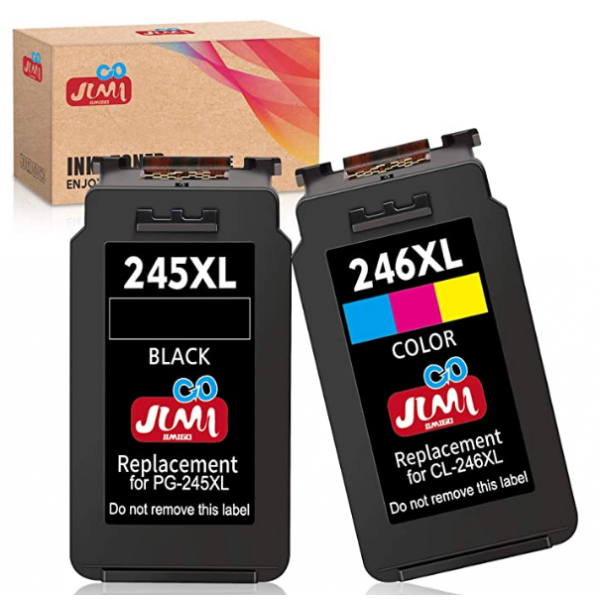 JIMIGO Remanufactured Ink Cartridges Replacement for Canon PG-245XL CL-246XL PG-243 CL-244 used for Pixma TS202 TS3120 TR4520 MG2922 MG3020 IP2820 MG3022 MG2420 MX490 MX492(1 Black, 1 Tri-Color)